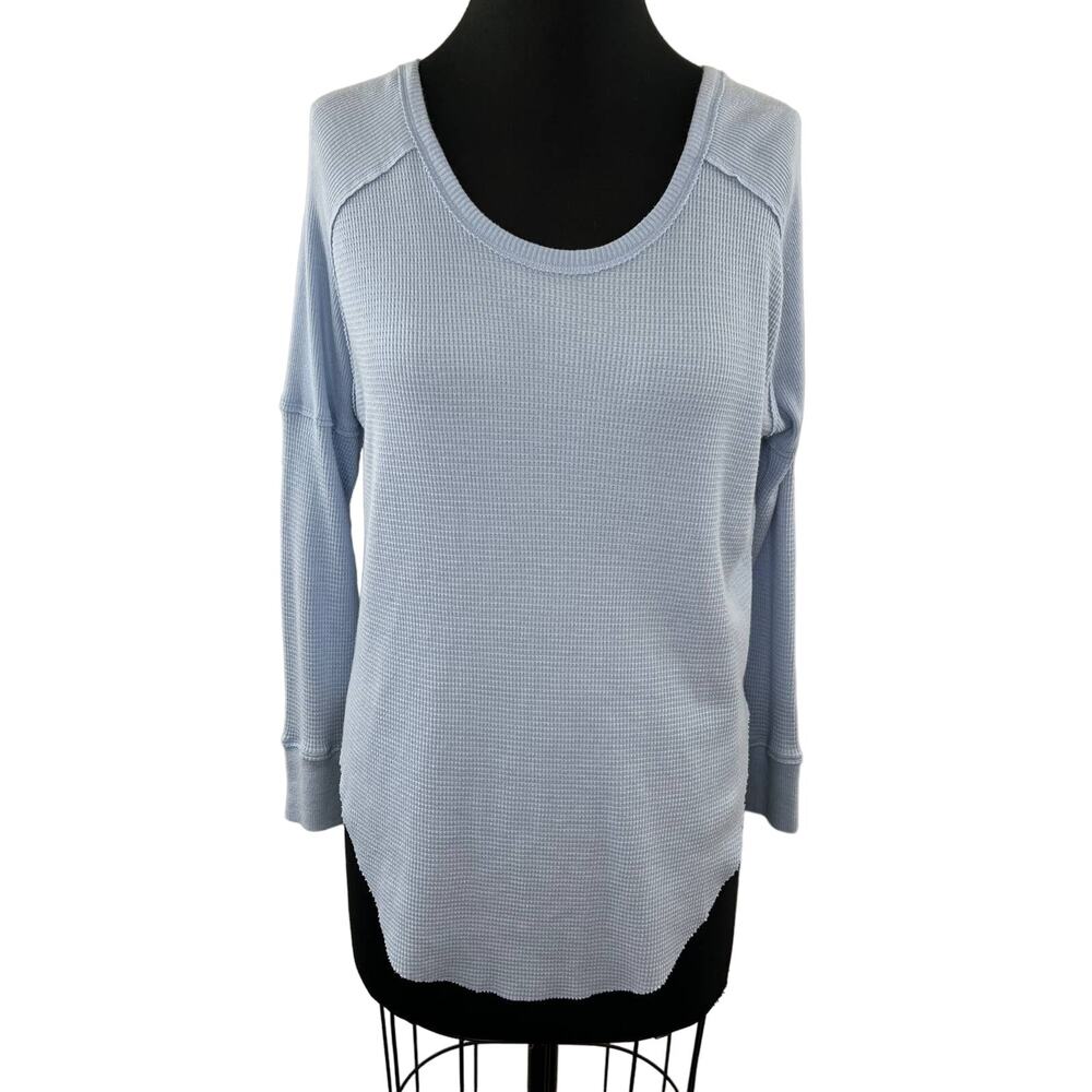 Tna Aritzia Alder Thermal Blue Top Long Sleeve Raglan Waffle Knit Lounge XS